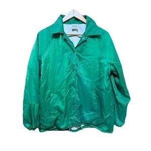 Sears Jacket Mens Green Coach Windbreaker Snap Button Pockets Vintage XL Fits L